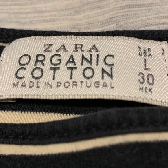 ZARA Black Creme Striped Boatneck T-Shirt Sz Small - Picture 5 of 5